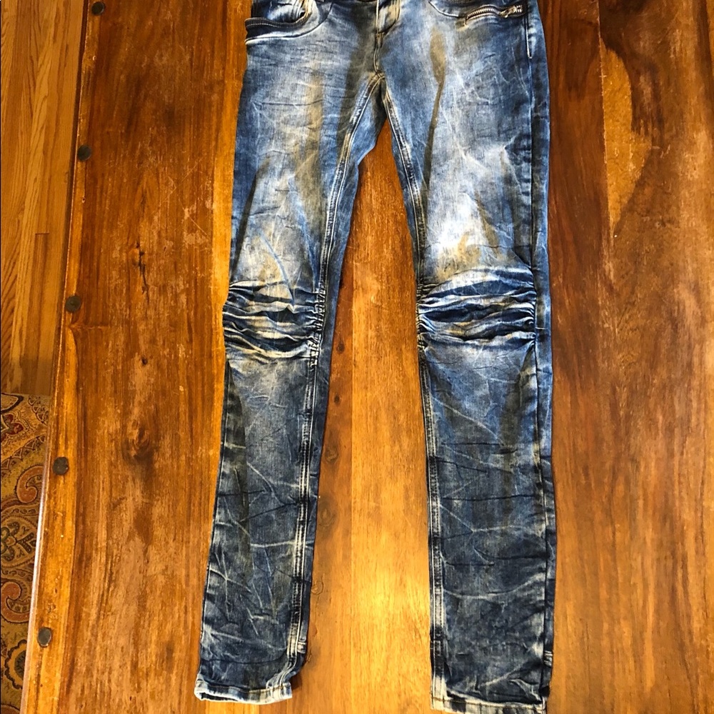 Zara TRF moto acid wash jeans